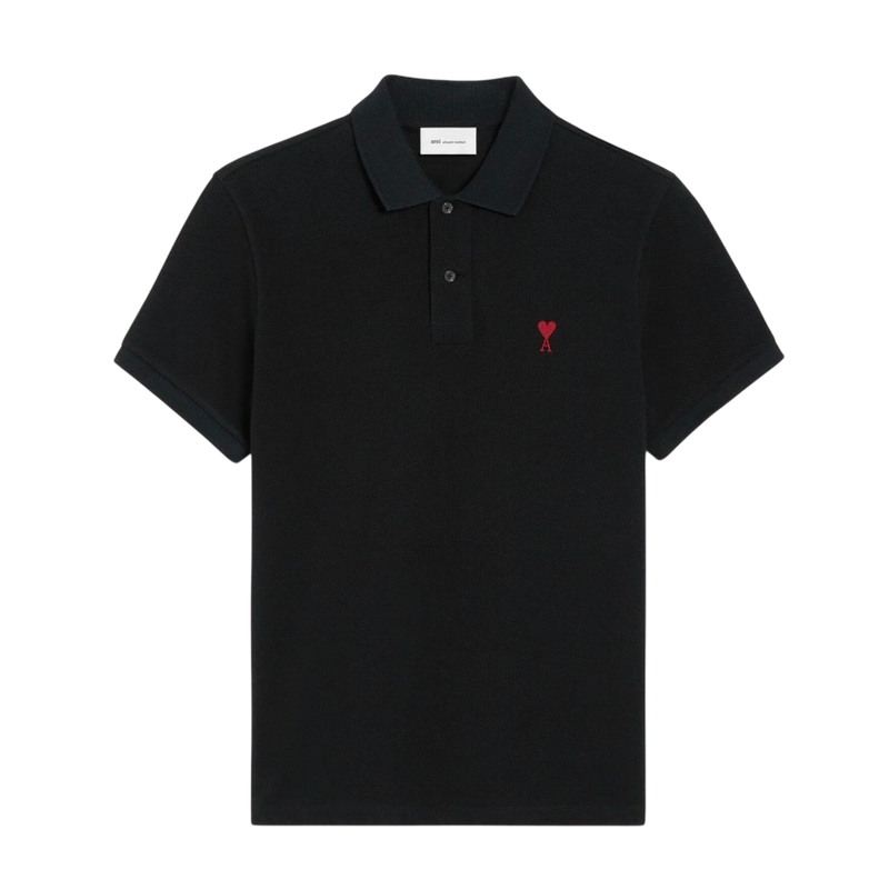 Polo Noir Ami de Coeur Rouge en Coton