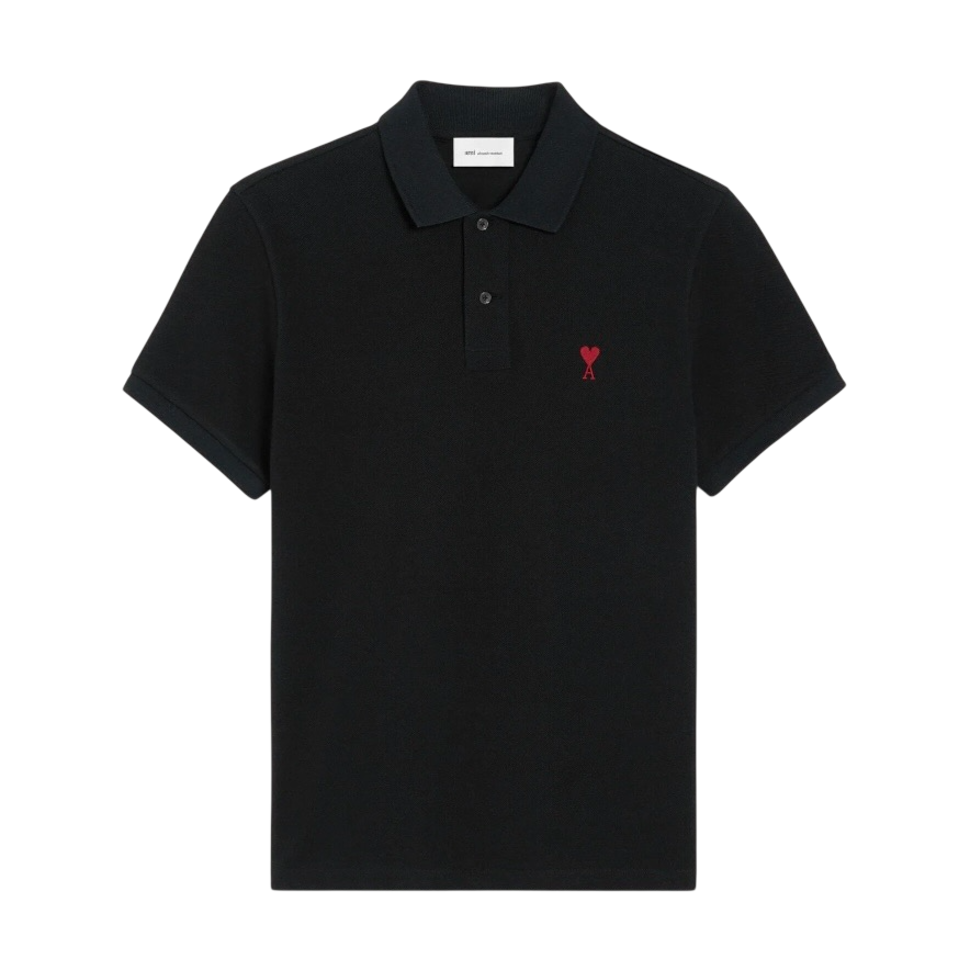 Polo Noir Ami de Coeur Rouge en Coton