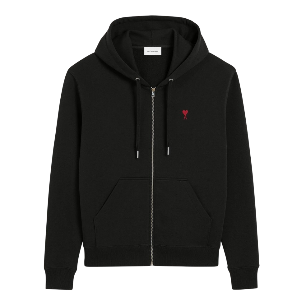 Hoodie Zippe Ami De Coeur Rouge Noir en Coton