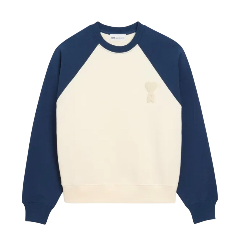 Sweatshirt Beige Patch Ami de Coeur Bicolore Marine